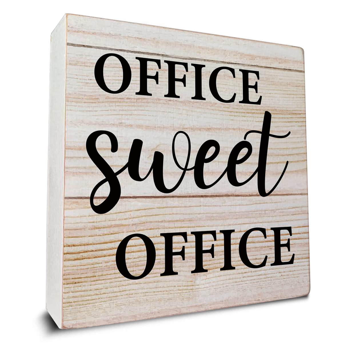 Rustic Office Sweet Office Wooden Box Sign Desk Decor for Home Office Shelf Table Decoration 5 X 5 Inch
