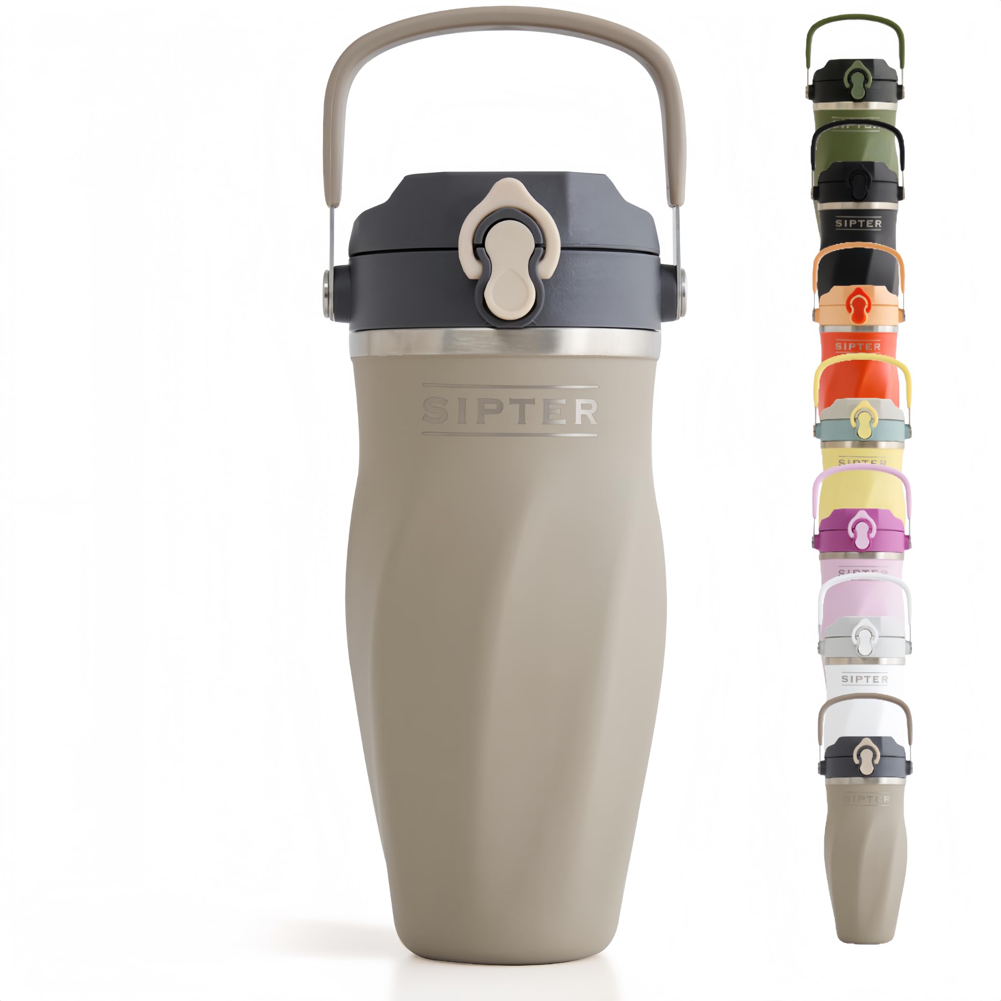 Sipter Best Shaker Bottle for Protein Mixes – Double Wall Stainless Steel, For Shakes, Water, Smoothies, Cocktails Leak-Proof, 26oz, Copper-Insulated Blender Cup, BPA-Free No Mixing Tools (Earth Stone