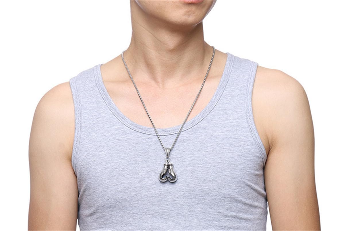 LXSSLY Silver Boxing Gloves Necklace,Punk Boxing Chain,Goth Boxing Glove Charm Pendant Necklace,Stainless Steel Necklace for Men Women Boys