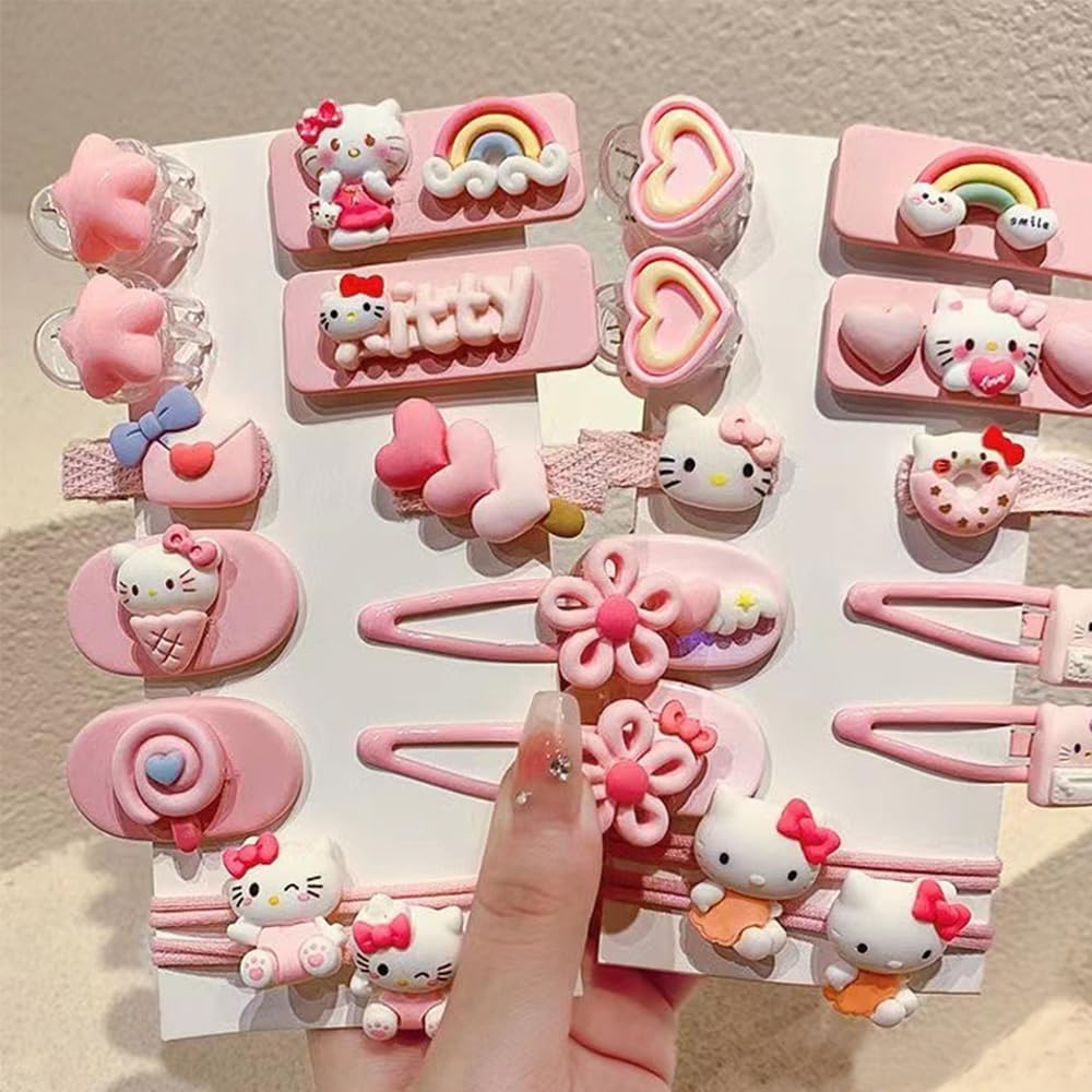 12 Pieces Kawaii Hair Clips for Girls Cartoon Girl Hair Accessories,Cute Things for Teen Girl Gifts (Kitty)