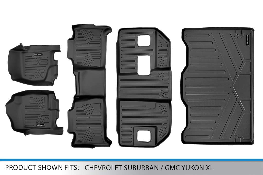MAXLINER Custom Fit Floor Mats 3 Rows and Cargo Liner Behind 3rd Row Black Compatible with 2007-2014 Suburban/Yukon XL