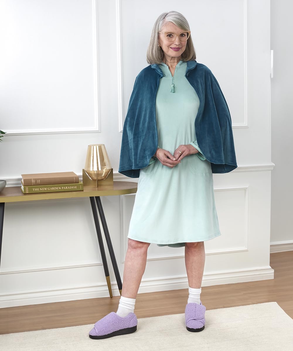 Silverts Women’s Adaptive Easy-Dress Bed Jacket Cape for Elderly Needs - Ocean One Size