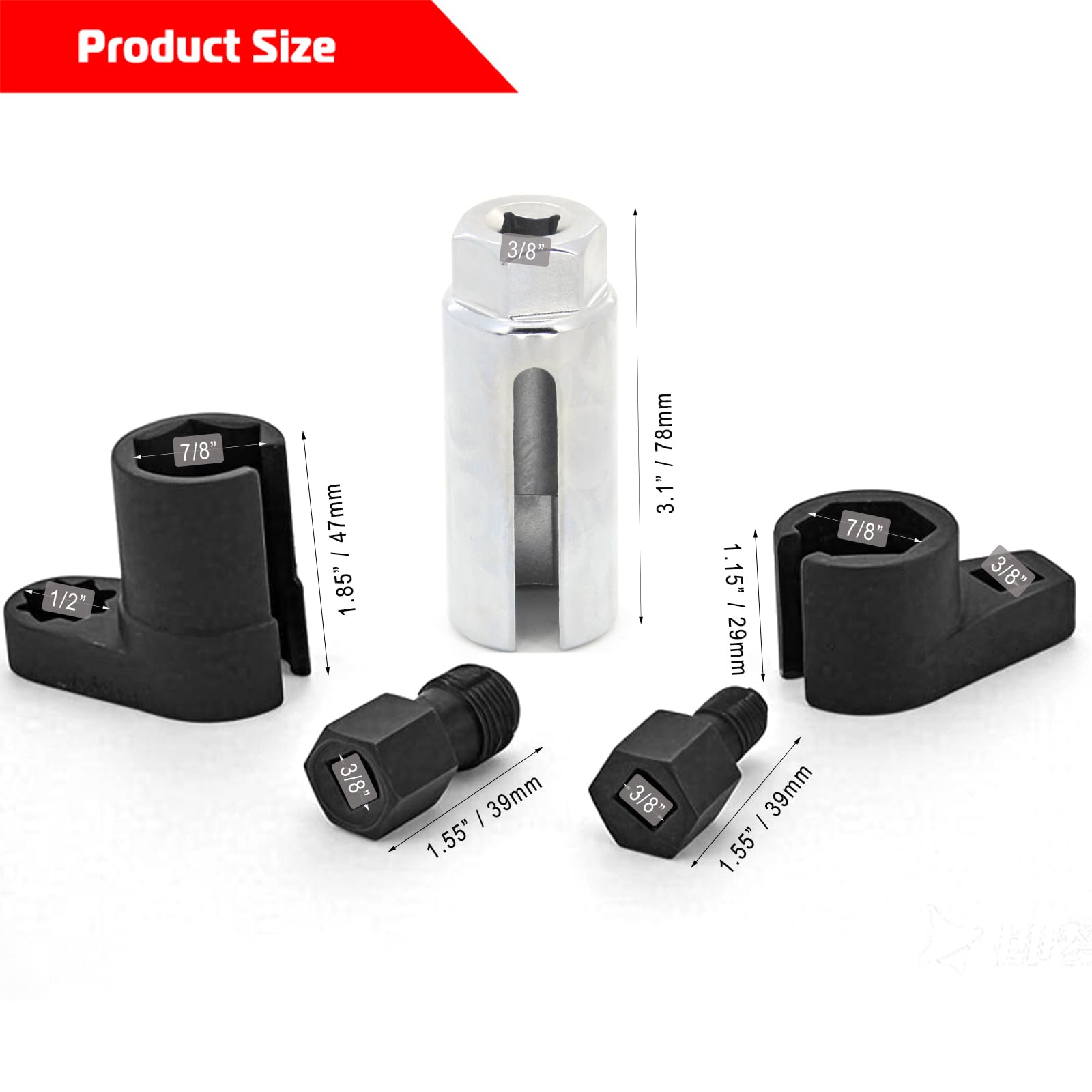 A ABIGAIL 5 PCS Automotive O2 Oxygen Sensor Socket Offset 02 sensor Wrench Remover Tool and Thread Chaser Tool