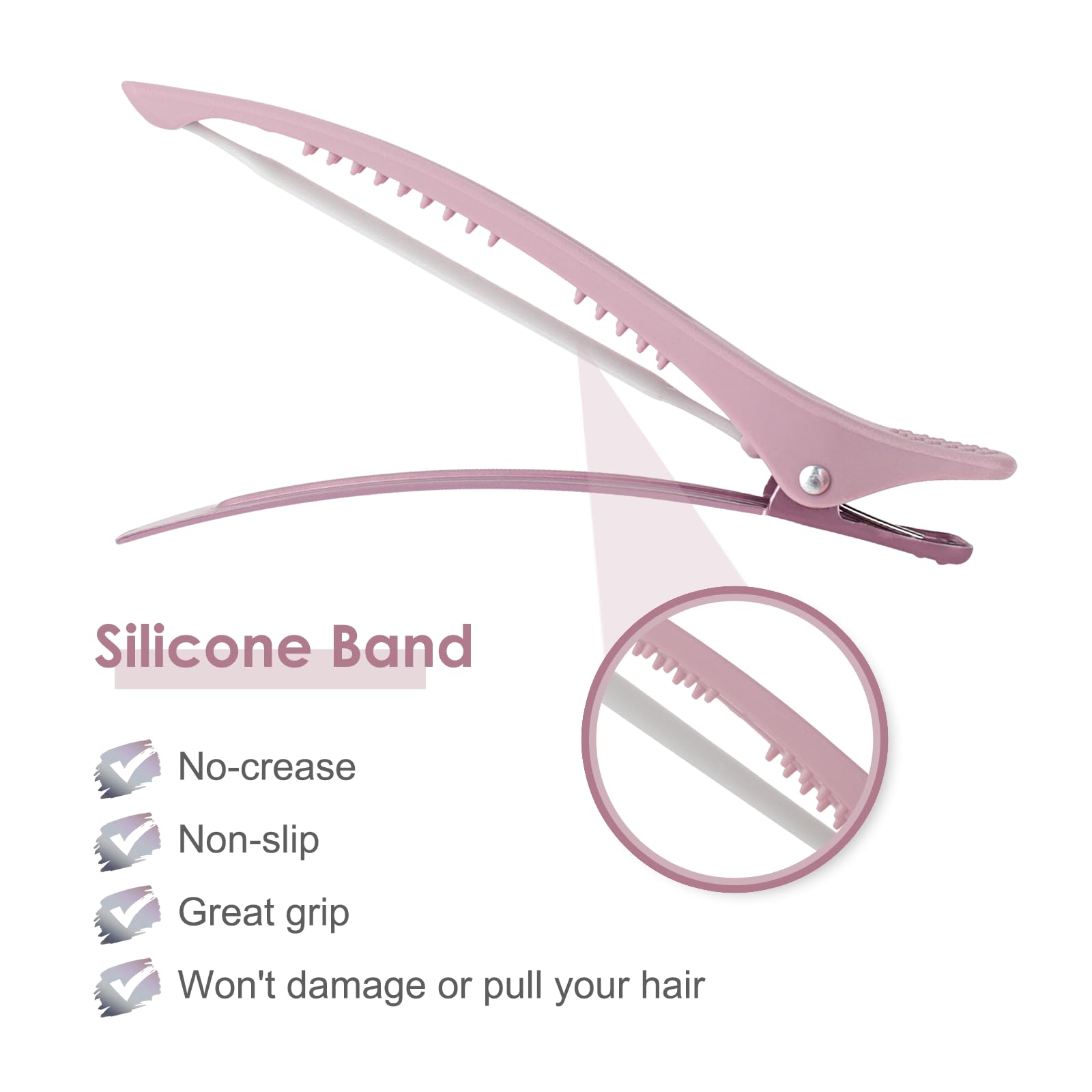 AIMIKE 6pcs Hair Clips for Styling Sectioning, No Crease Duck Billed Hair Clips with Silicone Band, Hair Styling Clips, Hair Roller Clips, Salon Hair Sectioning Clips, Hair Cutting Clips, Morandi