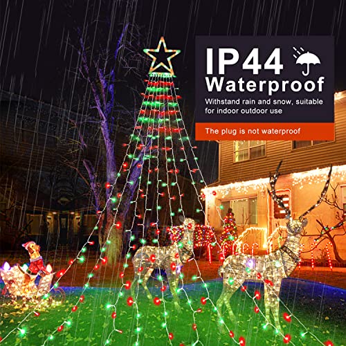 Christmas Decorations Star String Lights, 320 LEDs Outdoor Waterfall Tree Lights with 13" Topper Star, Plug in Waterproof Hanging Fairy Lights for Xmas New Year Holiday Party Yard Patio Decor (Blue)