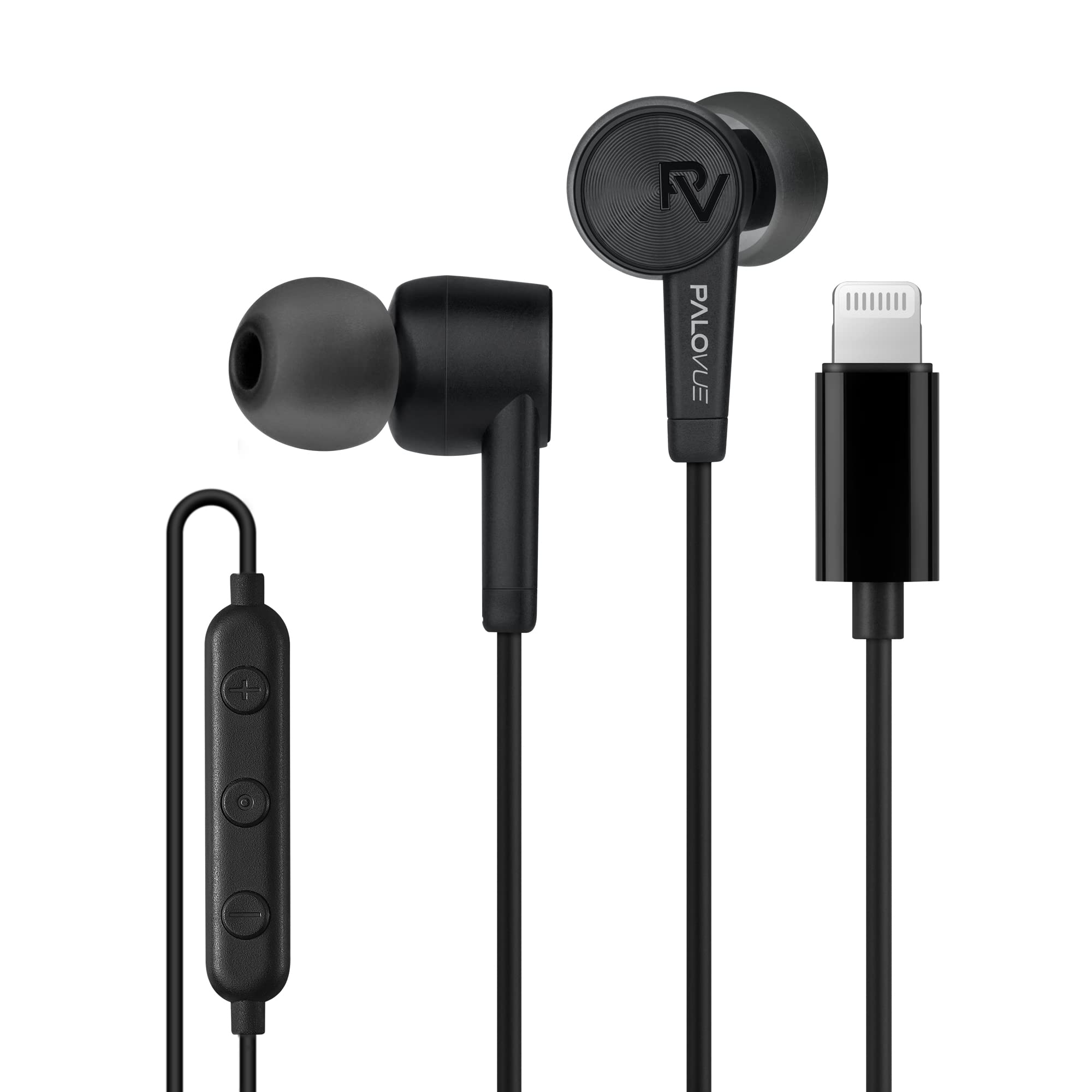 PALOVUE iPhone Headphones Earbuds Earphones wtih Lightning Connector Apple MFi Certified Compatible 14 13 12 11 Pro Max X XS XR 8 7 Plus with Microphone Controller SweetFlow Black