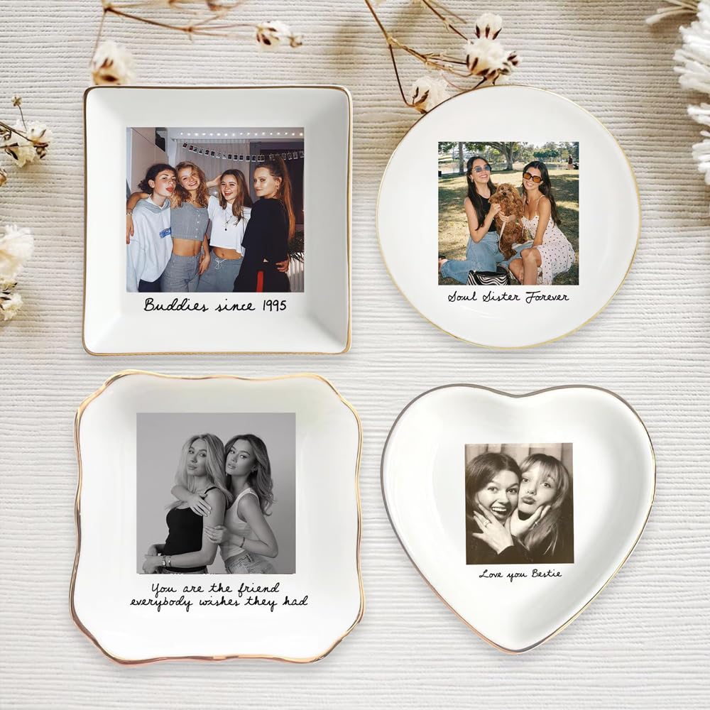 POPPOP Custom Besties Photo Ring Dish, Personalized Jewelry Tray for Best Friends, Soul Sister Gift, Birthday Gift for Besties, Custom Photo Ornament