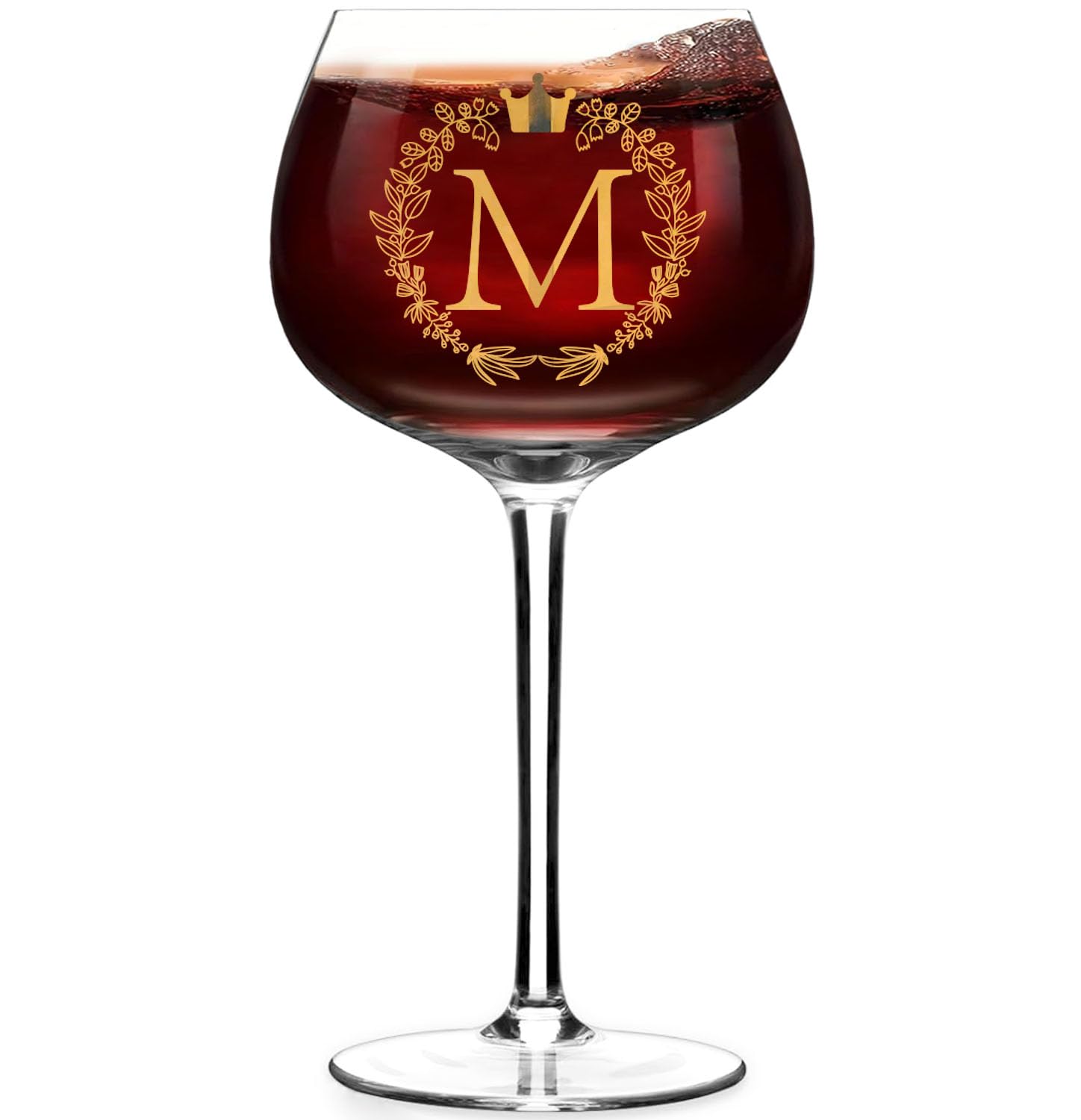 Personalized Custom Birthday Red Wine Glass for Women, Engagement Gift for Couples, Wedding Retirement Initial, 16oz Bride Wine Glass, Best for Wine Lovers, Monogrammed Cup A (M)