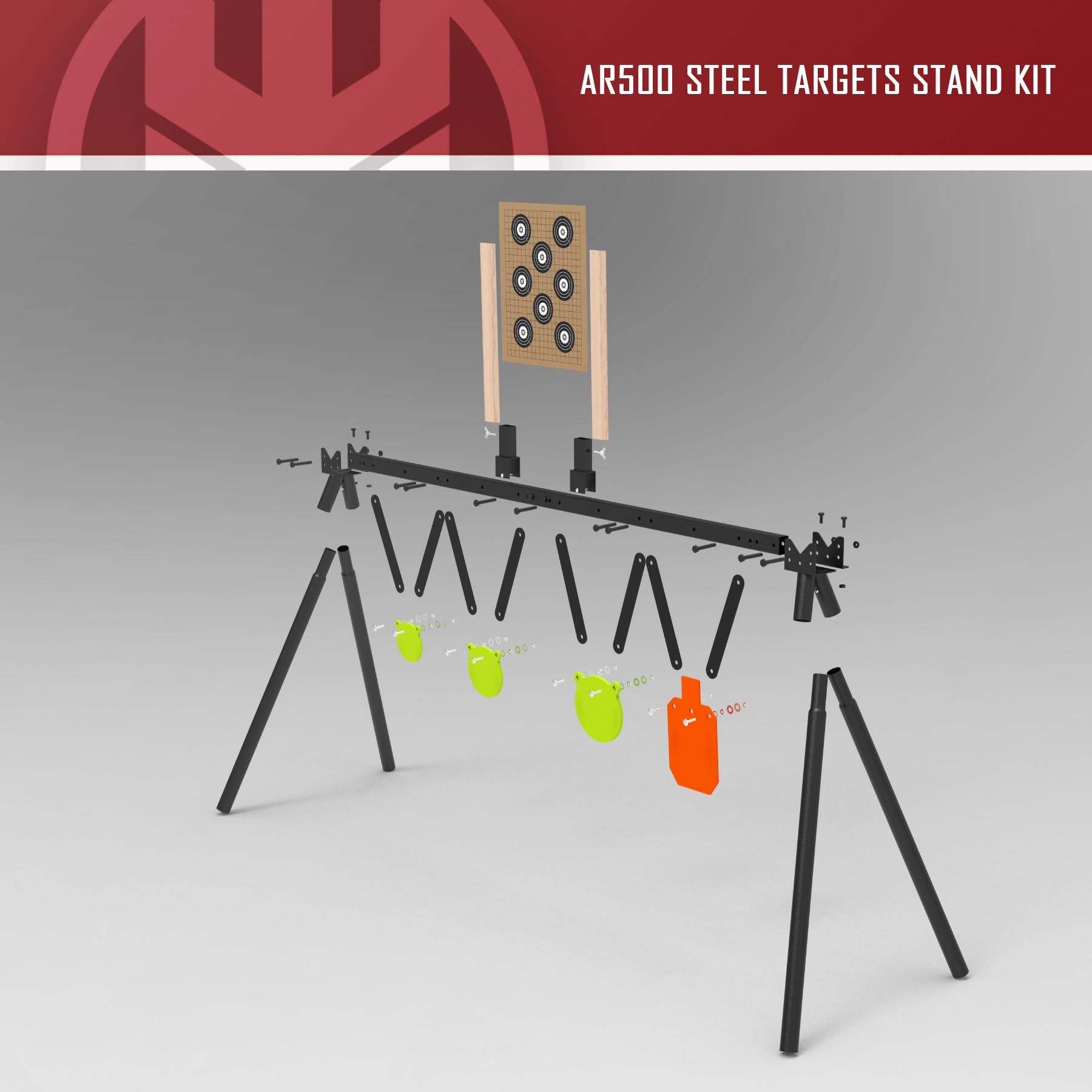 KNINE OUTDOORS AR500 Steel Target System Kit - 3/8" Thick Silhouette & Gong Targets (7"x12", 4", 6", 8"), Stand Included
