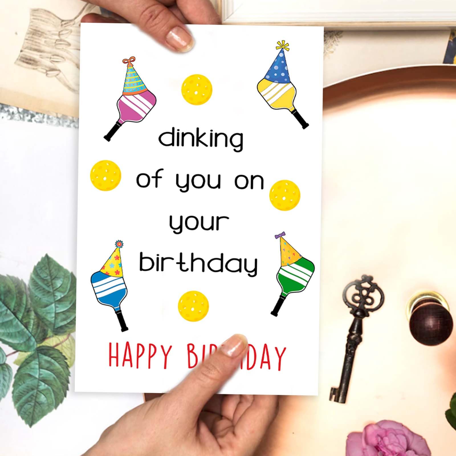 Asmallgf Happy Pickleball Birthday Card for Grandpa Grandma, Funny Sport Themed Birthday Gifts for Women Men, Dinking Of You on Your Birthday