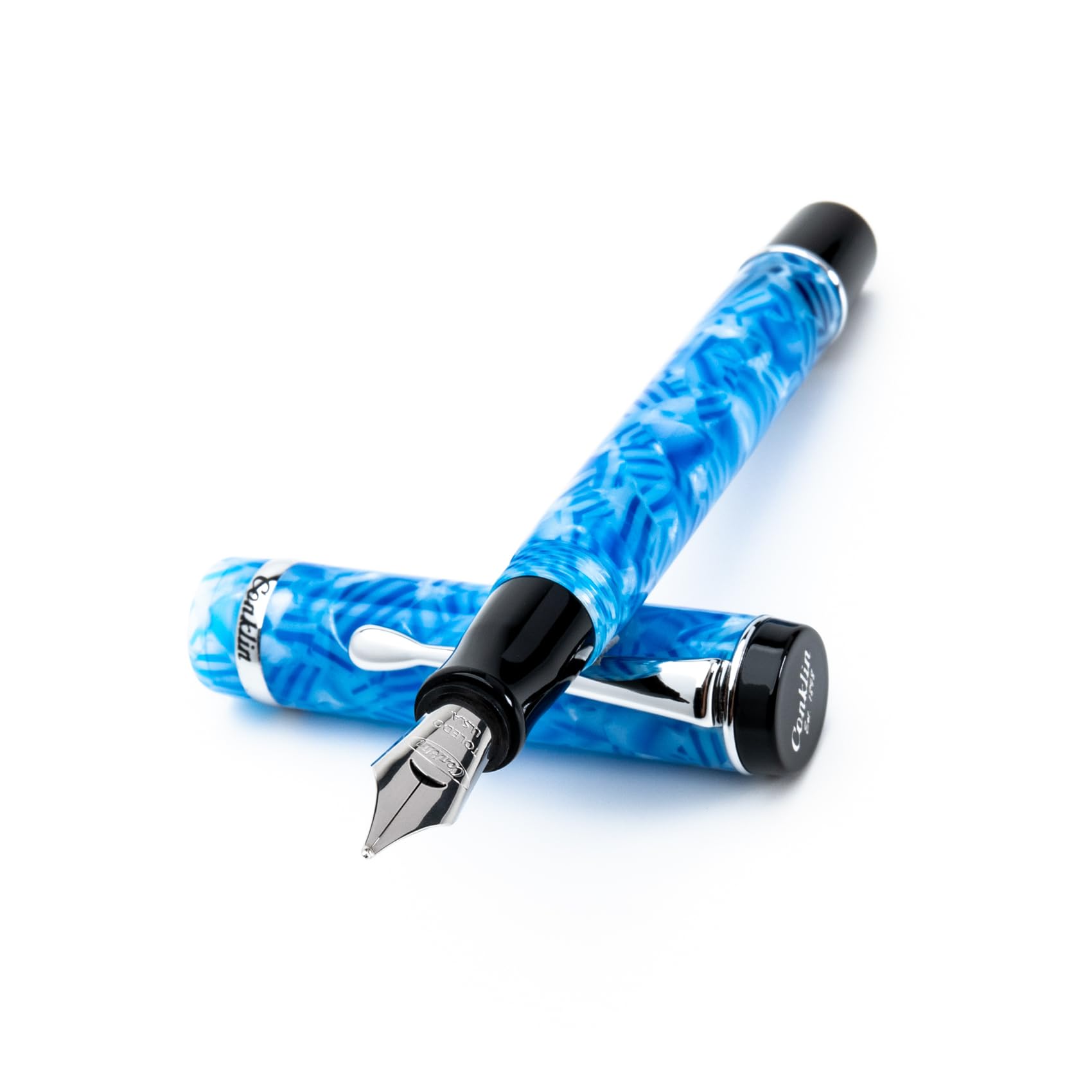 Conklin Duragraph Fountain Pen Ice Blue - Medium Nib, Timeless Writing Instrument with Cool Blue Finish