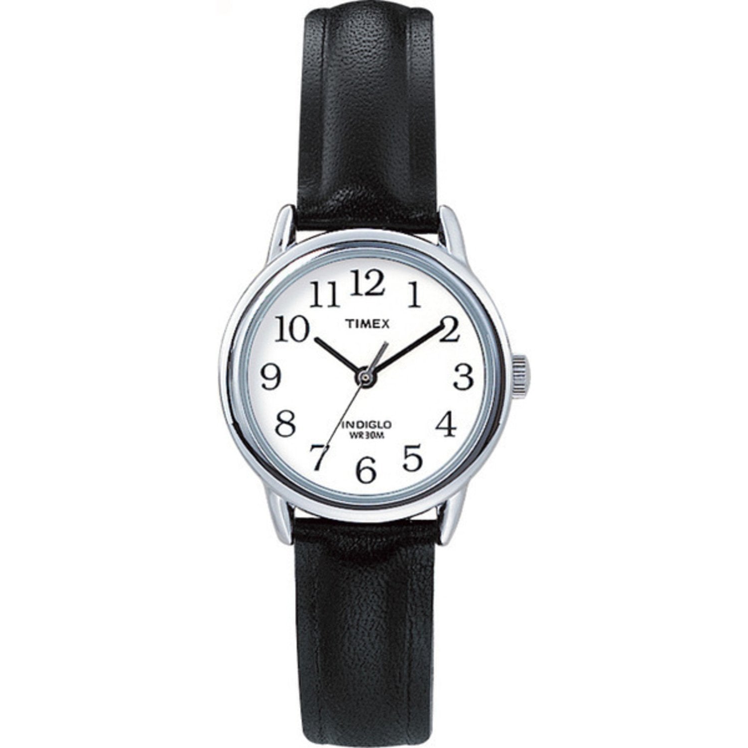 Timex Women's T20441 Easy Reader 25mm Black/Silver-Tone/White Leather Strap Watch