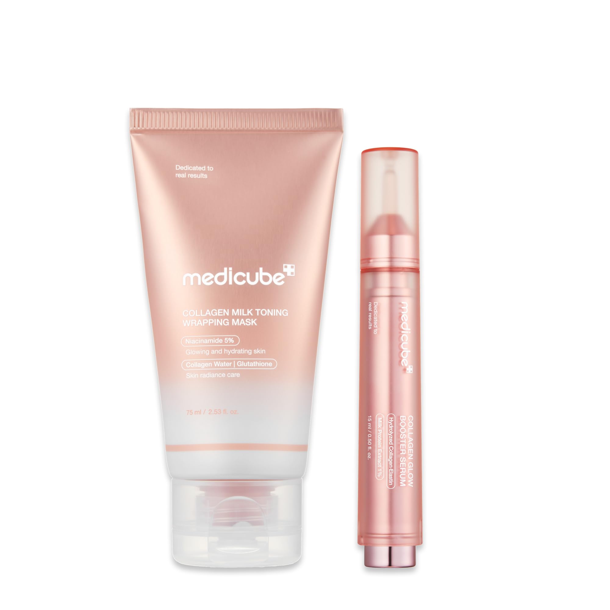 medicube Milky Collagen Double Glow Lock Duo: Collagen Glazed Milky Glow Wrapping Mask and Collagen Glow Booster Milk Serum | 130Da Collagen, Niacinamide, Glutathione for Plumped, Radiant Glass Skin