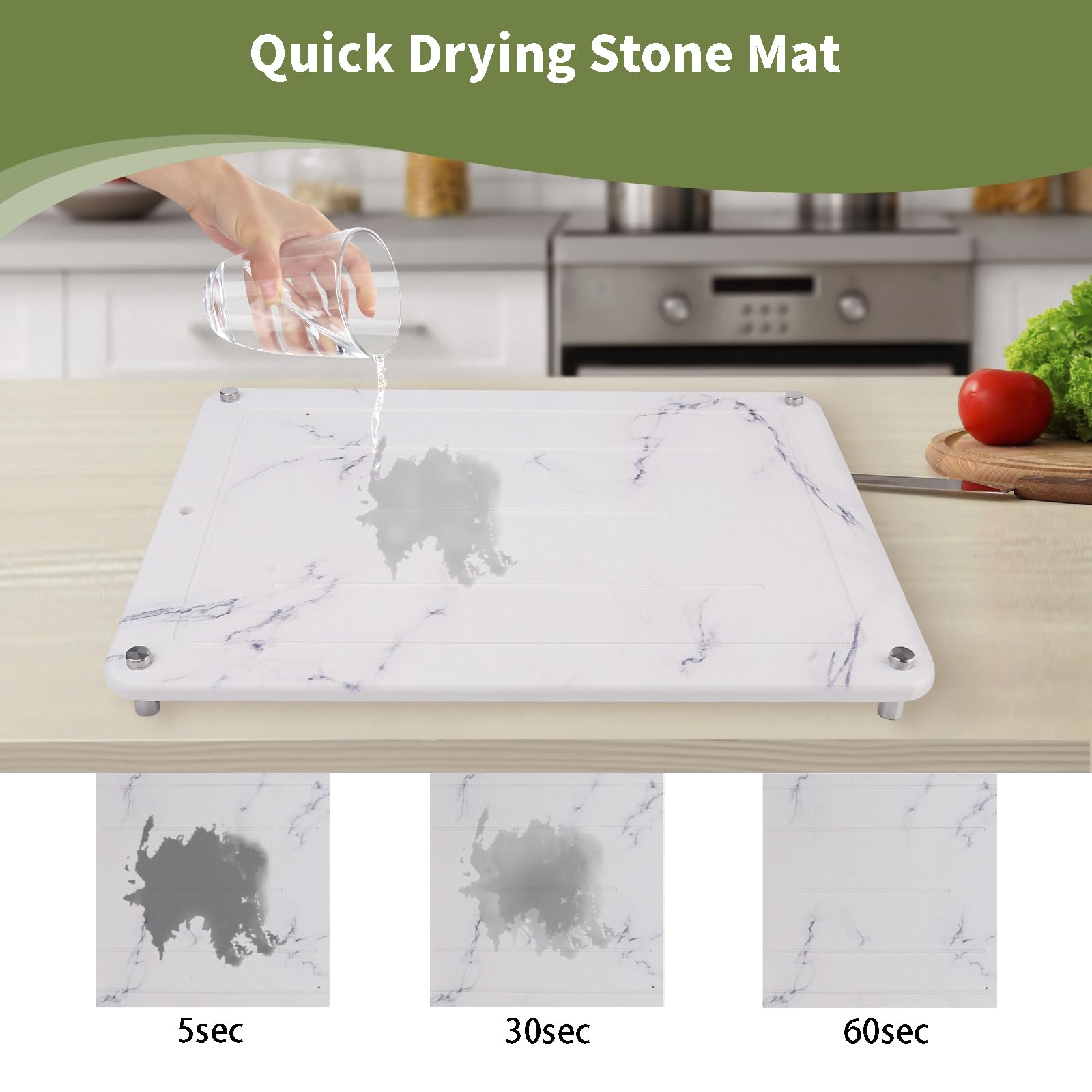 Fouwey Stone Drying Mat For Kitchen Counter,Coffee Mat,Ultra Absorbent, Fast Dry, Non-Slip, Heat Resistant Drying Stone For Counter（15.8x11.8 inch，White Marble）