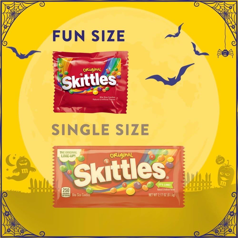 SKITTLES Original Chewy Candy Fun Size Halloween Candy, 10.72 oz