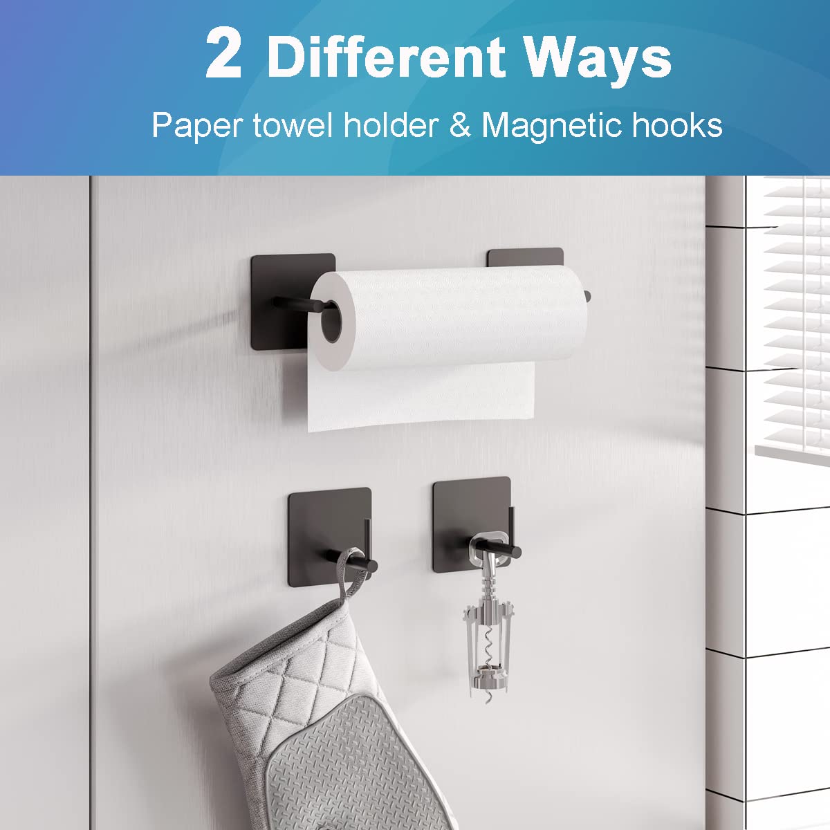 Thipoten Magnetic Paper Towel Holder, Strong Magnetic Hooks/Rack for Kitchen, Work Benches, Storage Closets, Grill, Garage (Black)