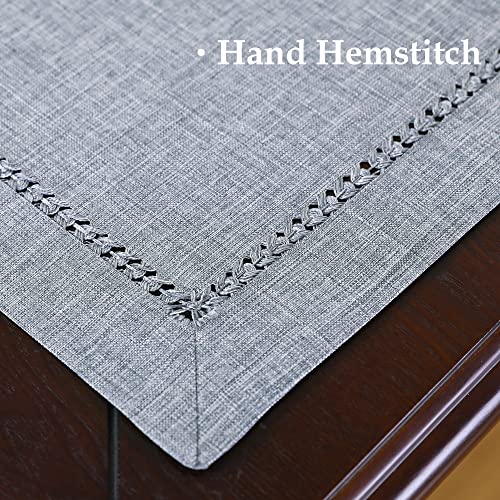 Handmade Hemstitch Tablecloth Natural Faux Linen Table Cloth Oval Rustic Table Cover for Kitchen Dinning Room Party Solid Grey 60x84 inch