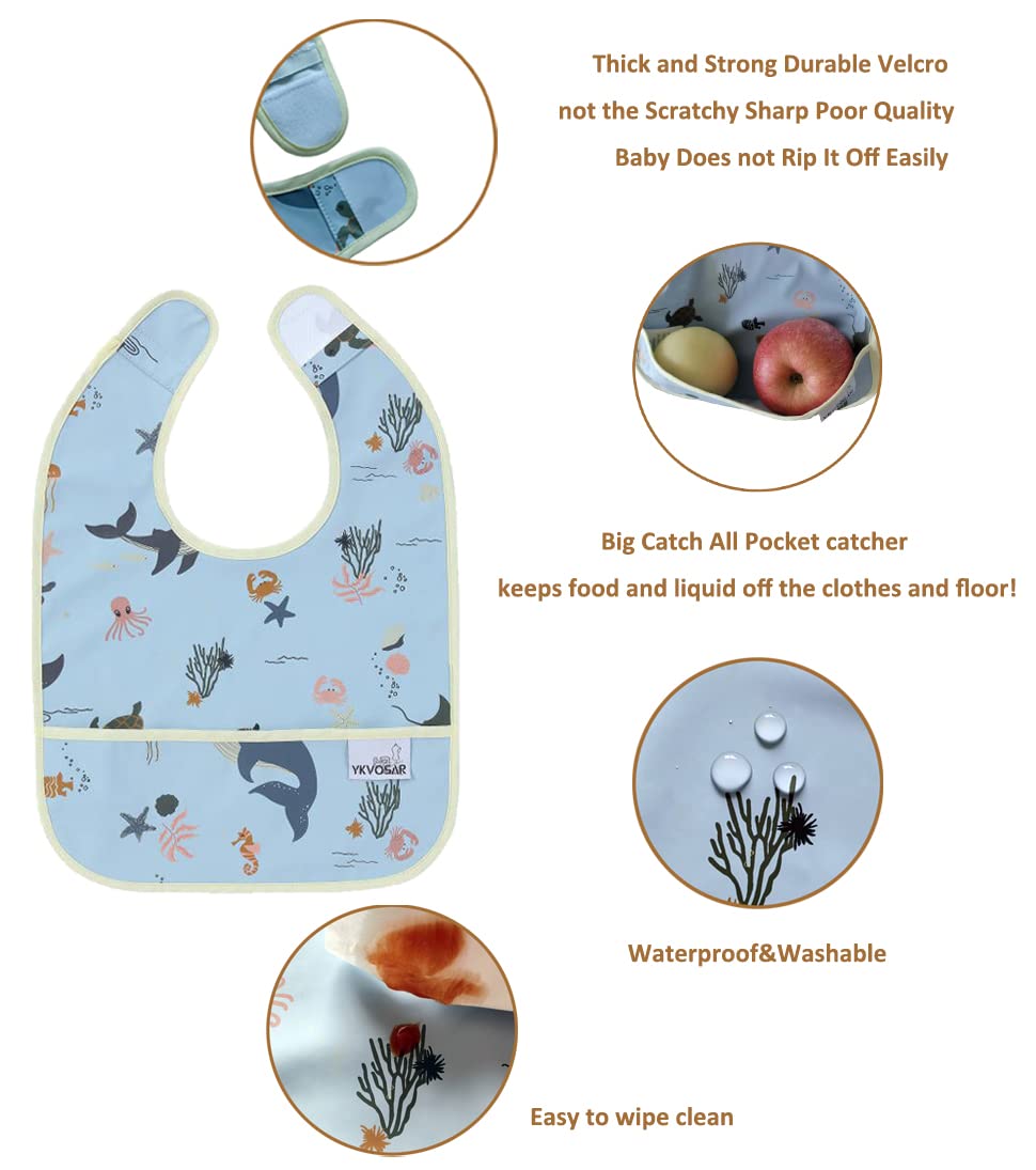 YKVOSAR Baby Bibs for Eating Waterproof Baby Bibs Baby Feeding Bibs 2 Packs Washable Baby Food Bibs 6-24 Months (rabbit marine animals)