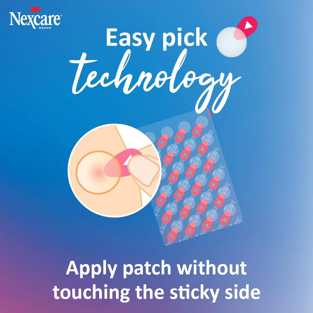 Nexcare Thin and Transparent Acne Patch, Skin Cover Absorbs Pus and Oil from Clogged Pores, made with hydrocolloid, tab allows for easy removal from liner - 39 Pimple Patches