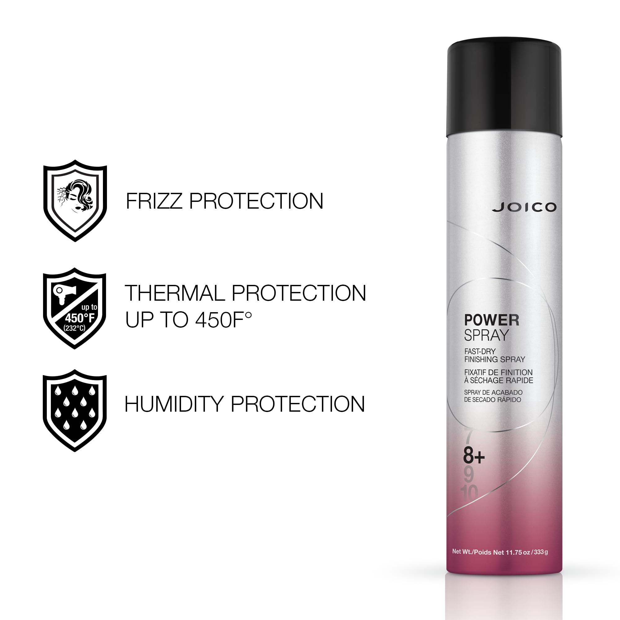 Joico Power Spray Fast-Dry Finishing Spray | For Most Hair Types | Protect Against Heat & Humidity | Protect Against Pollution & Harmful UV | Paraben & Sulfate Free | 72 Hour Hold | 11.75 Fl Oz