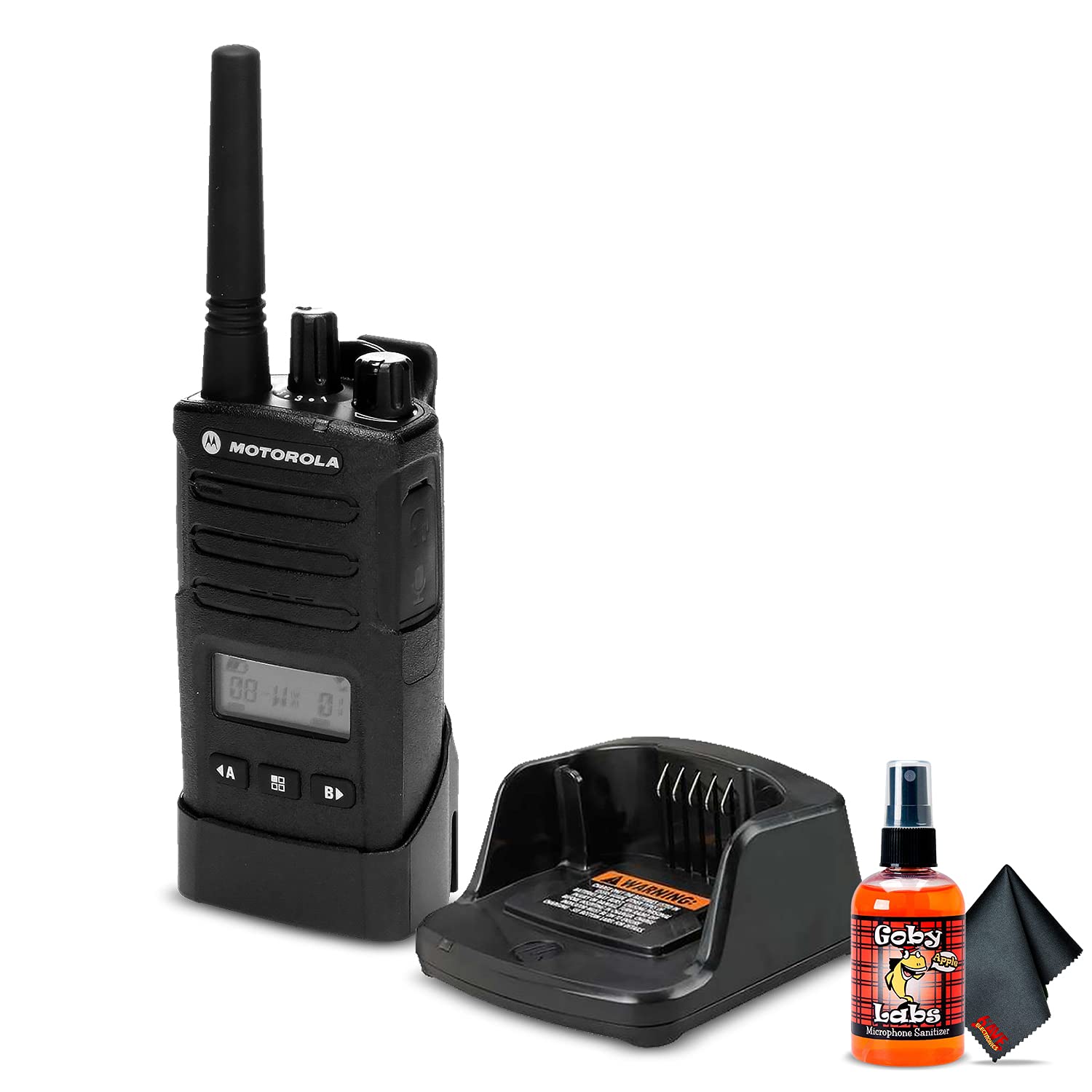 Motorola RMU2080d On-Site 2-Way Business Radio with Display (RMU2080D) + Mic Sanitizer Spray + Microfiber Cloth - Base Bundle