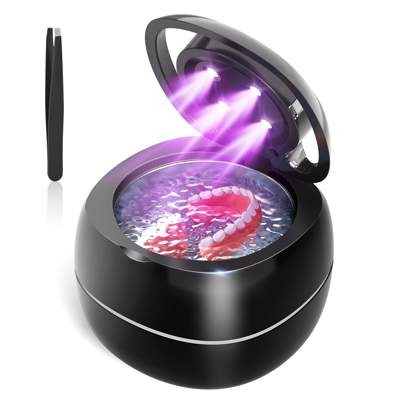 Ultrasonic Retainer Cleaner, 30W/42Khz Professional Retainer Cleaner Machine with Digital Timer, 180ML Portable Ultrasonic Jewelry Cleaner for Dentures, Aligner, Braces, Mouth Guard(Black)