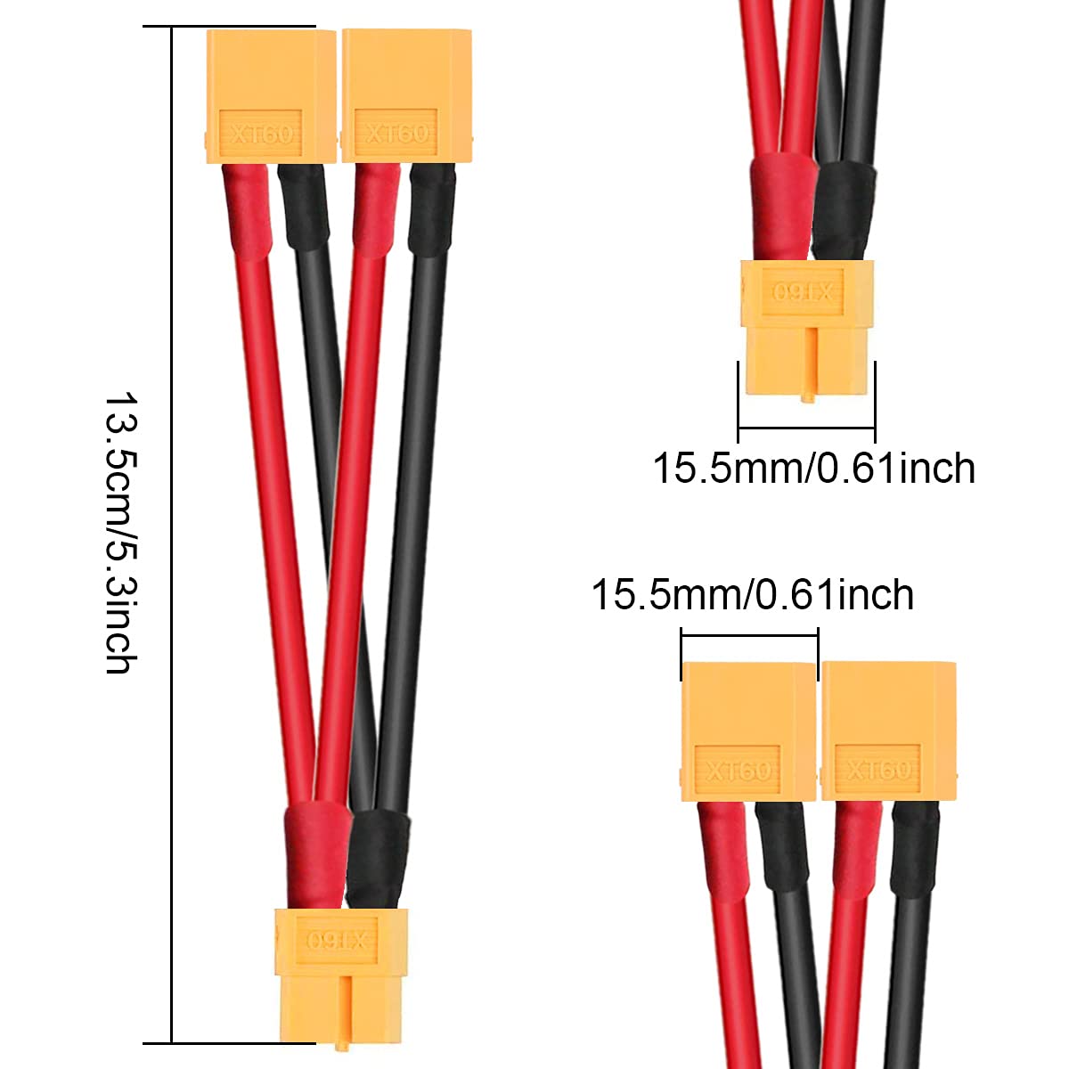 DKARDU 4 PCS XT60 Parallel Battery Connector Cable, 2 Male to 1 Female Plug Extension Y Splitter Cable for RC Multicopter Quadcopter