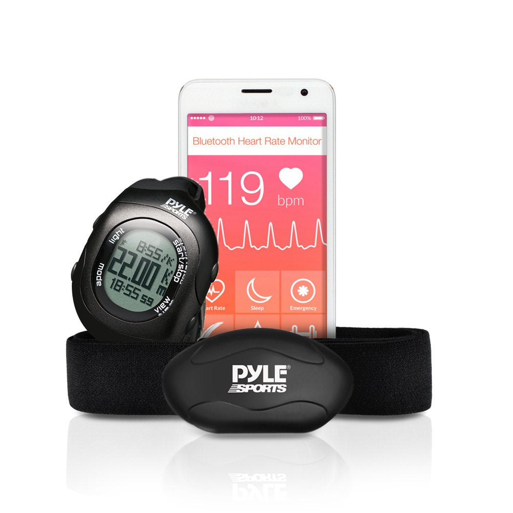 Upgraded Version Pyle Fitness Heart Rate Monitor with Digital Wrist Watch & Chest Strap | Wireless Bluetooth | Measures Speed, Distance, Countdown & Lap Times for Walking, Running, Jogging, Exercise