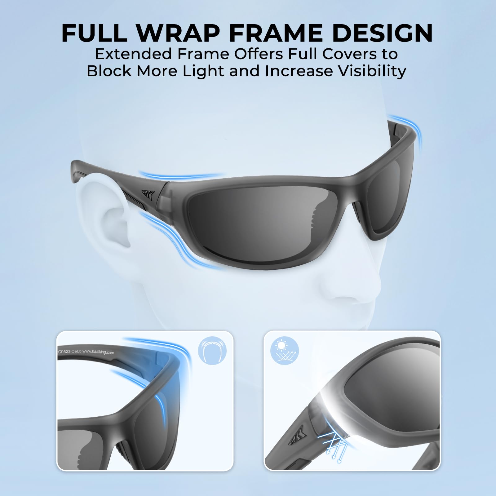 KastKing Hiwassee Polarized Sport Sunglasses for Men and Women, Matte Smoke Crystal Frame,Smoke Lens