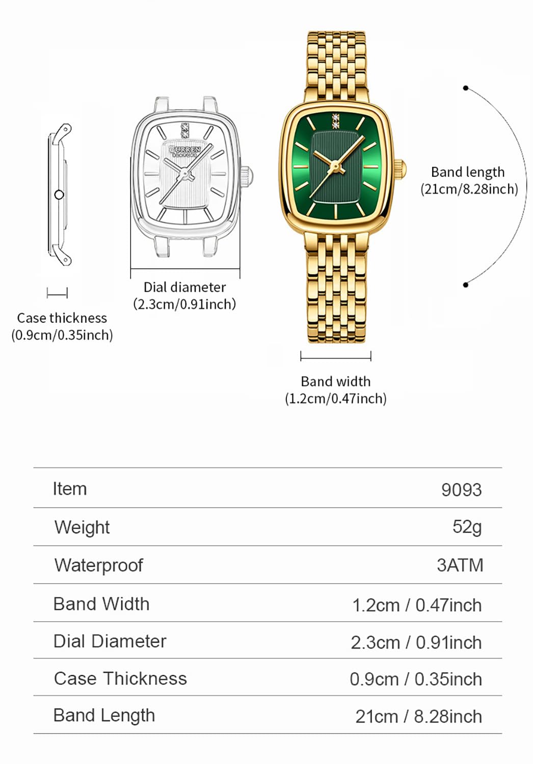 BESTKANG Women's Casual Fashion Rectangular Watch Quartz Wrist Watches with Stainless Steel Bracelet,Waterproof. (Gold White)