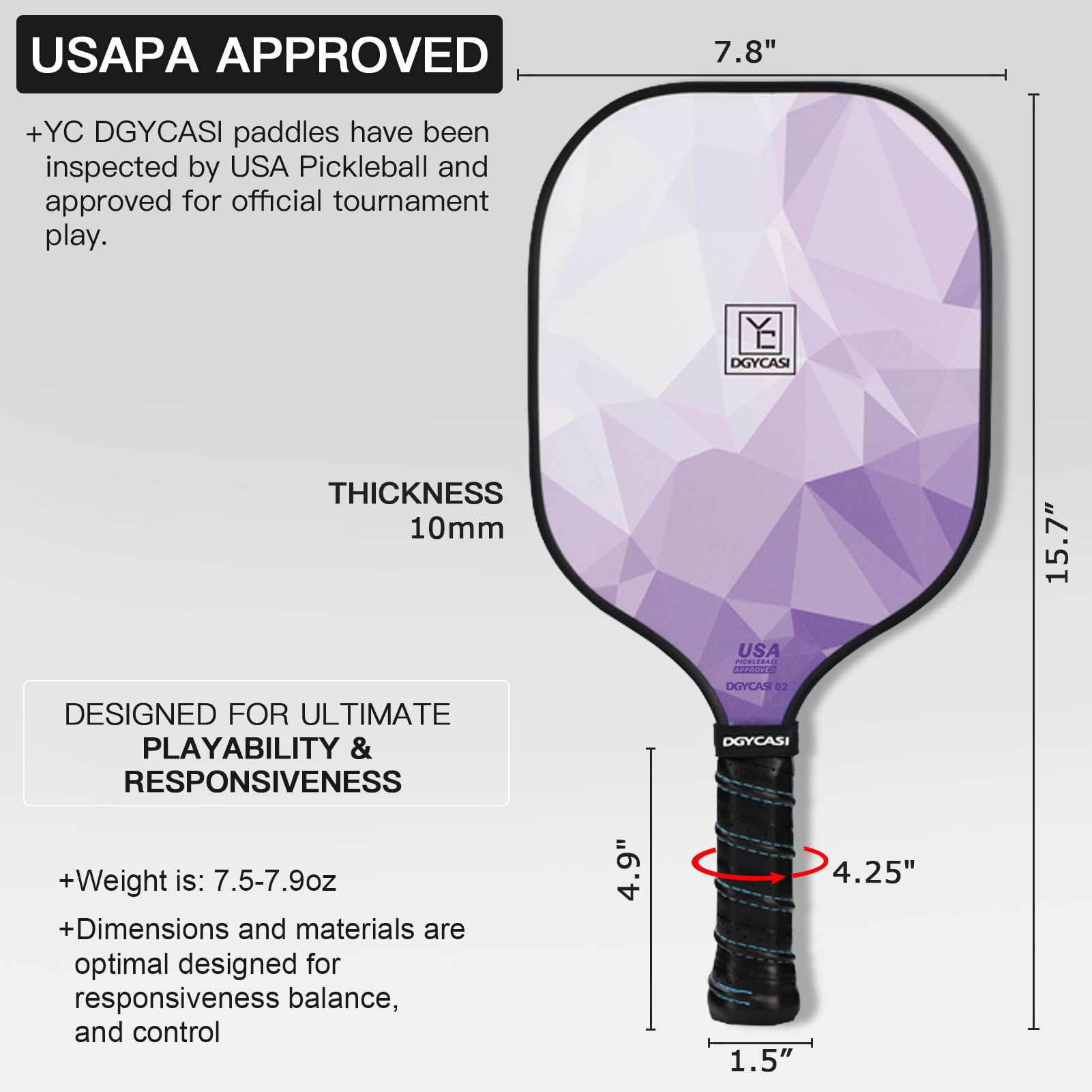 Pickleball Paddles Set of 2, USAPA Approved, Fiberglass Surface, Polypropylene Honeycomb Core, Anti-Slip Sweat-Absorbing Grip, 2 Outdoor Pickleball, 2 Indoor Pickleball, Portable Carry Bag (Purple)