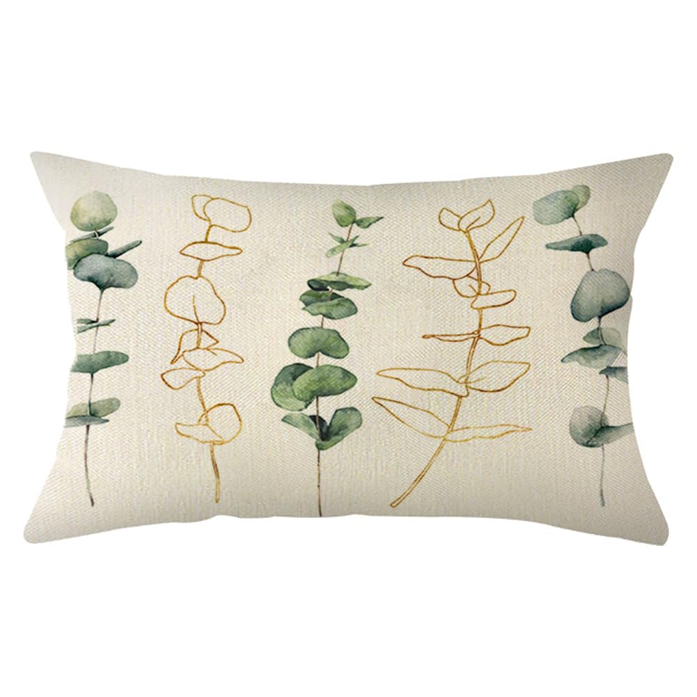 Ogiselestyle Watercolor Eucalyptus Leaves Throw Pillow Cover, 12 x 20 Inch Spring Summer Greenery Leaves Cushion Case for Sofa Couch