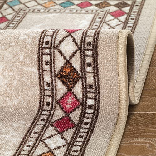 Antep Rugs Alfombras Modern Bordered 2x4 Non-Skid (Non-Slip) Low Profile Pile Rubber Backing Kitchen Area Rugs (Beige, 2'3" x 4')