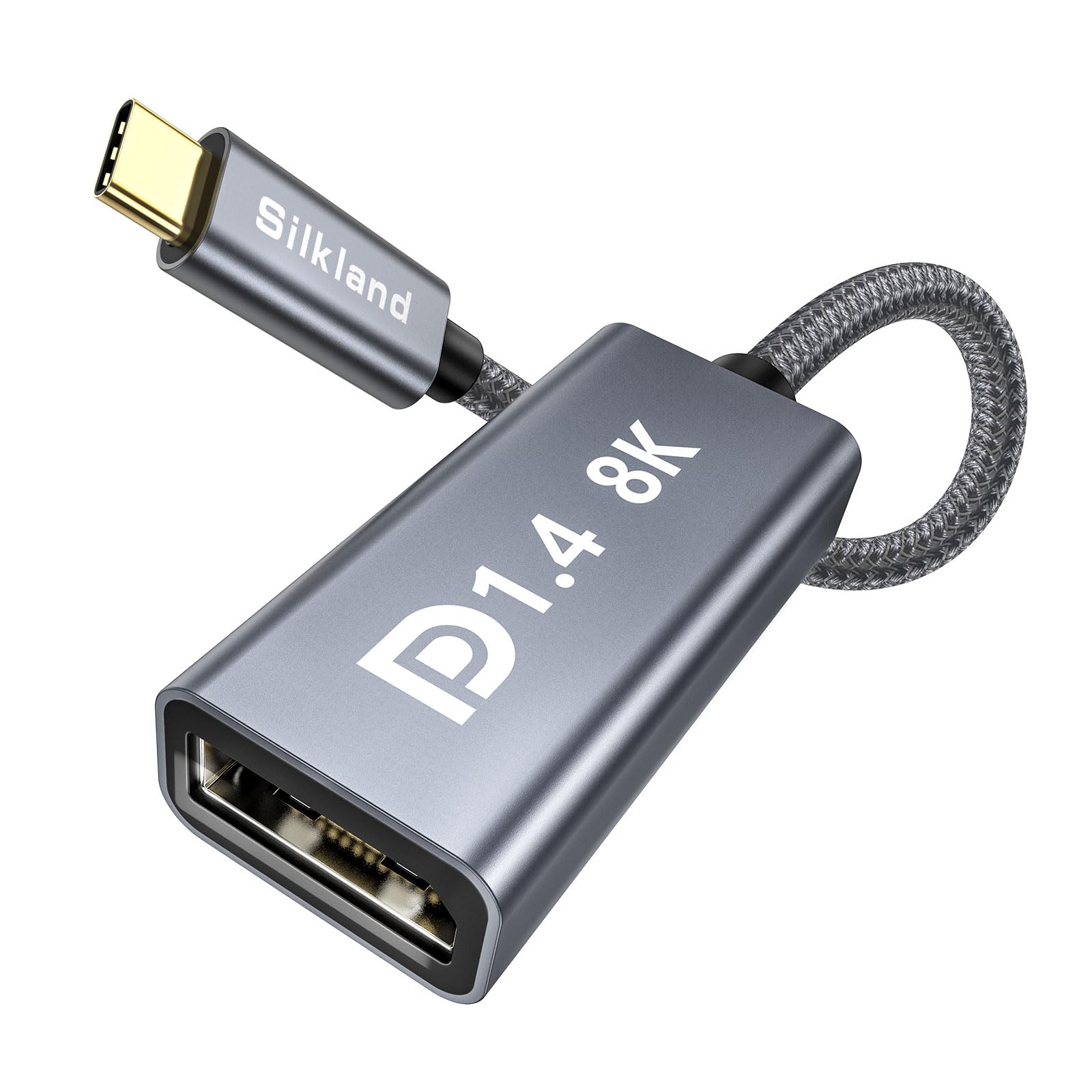 Silkland USB C to DisplayPort 1.4 Adapter, [8K@60Hz, 4K@240Hz, HDR] Thunderbolt 4/3 to DisplayPort 32.4Gbps, USB4/Type C Compatible for MacBook Pro, iPhone 16/15 Pro, XPS, iPad Pro, Surface, Reverb G2