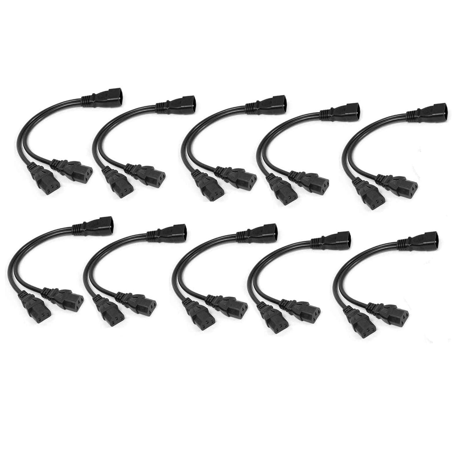 10-Pack UPS Server Y Splitter C14 to 2 x C13 Power Extension Cable Bundle