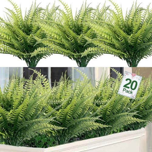 TURNMEON 12 Bundles Artificial Plants Summer Decor Fake Plants Greenery Faux Plant Boston Fern Outdoor UV Resistant Artificial Flowers Plants Outside Indoor for Home Decor