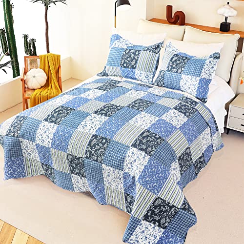 Cmfshape Summer Floral King Quilted Bedspread,Romantic Pink Quilt Set,Reversible Stitched Bedding Cover All Season,Soft Lightweight Coverlet with Pillow Cases (Red&White, King(102"x90"))