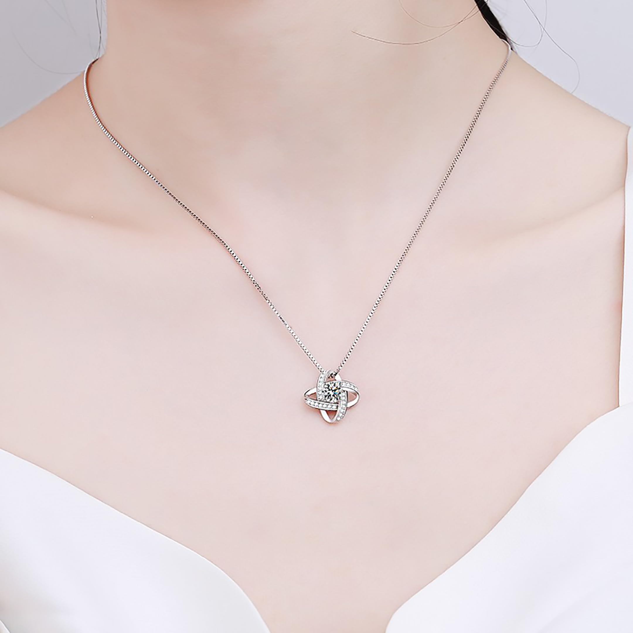 Wife Necklace From Husband To My Wife Necklace Soulmate Necklace For Women Future Wife Jewelry Birthday Gifts For Girlfriend Message Card and LED Box (Love Knot-Wife PU LED Box, 925 Sterling Silver)