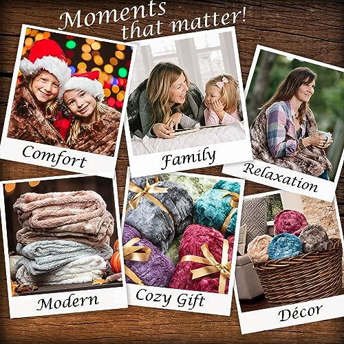 Chanasya Premium Wolf Faux Fur Throw Blanket - Soft, Fuzzy Sherpa & Minky Throw Blanket - for Bed or Couch - 92" x 85” (Queen Size) - White