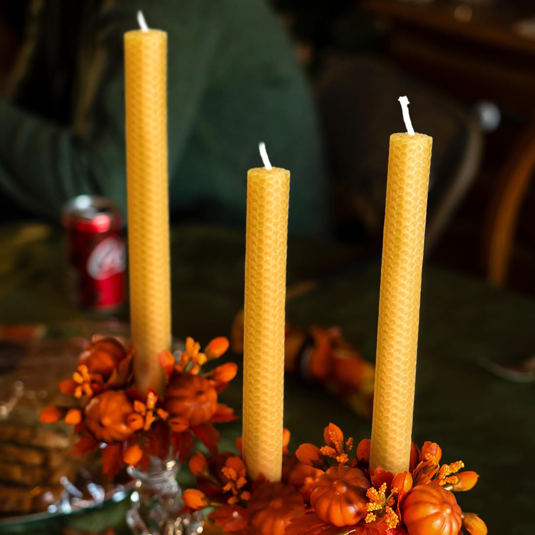 8PCS 9" Hand-Rolled Beeswax Taper Candles, Real Pure Beeswax, Handmade Honeycomb Candles, Flat Top, Brown Raw