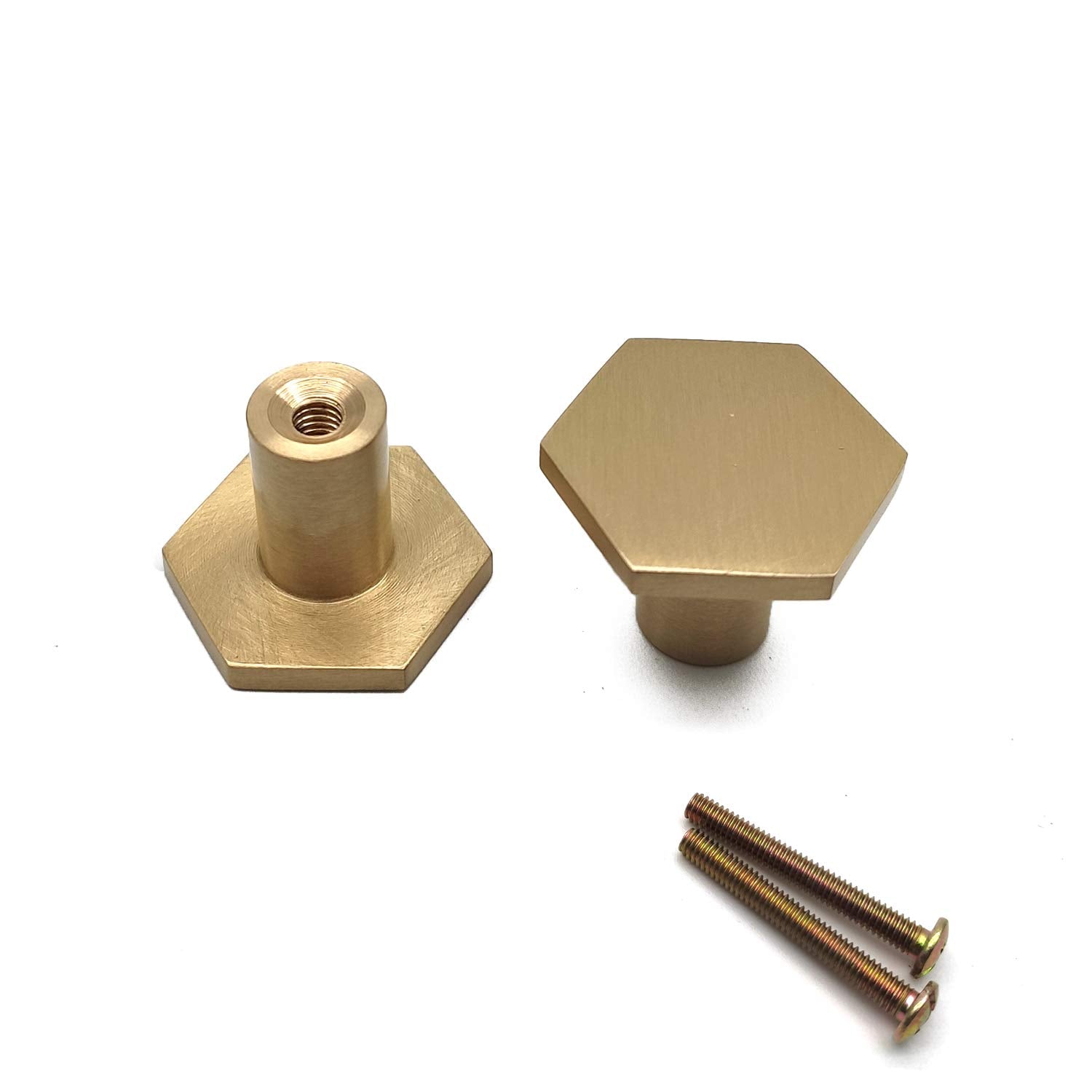 Susenya Dresser Knobs, Brass Cabinet Knobs,Brushed Knobs,1.2" Golden Hexagon,Pack of 2