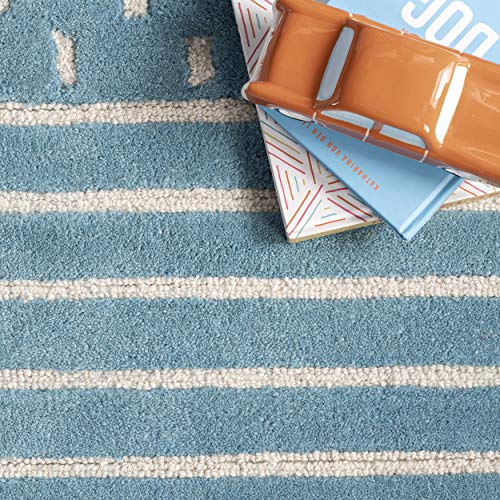 Arvin Olano Mandia Striped Wool Runner Rug, 2' x 6', Baby Blue