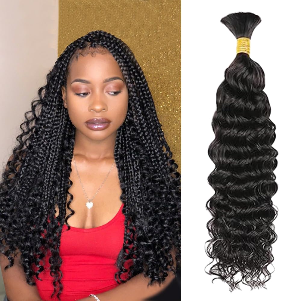 Human Braiding Hair 50g 24 Inch Deep Wave Bulk Human Hair for Braiding No Weft Bundle 12A Brazilian Virgin Curly Human Hair Extensions for Boho Braids Wet and Wavy Human Hair Braiding Hair