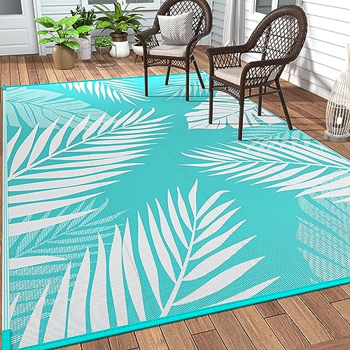 GENIMO Outdoor Rug 4' x 6' Waterproof for Patios Clearance, Reversible Outdoor Plastic Straw Camping Rug Carpet, Large Area Rugs Mats for RV, Camper, Deck, Balcony, Porch, Beach, Navy Blue&White