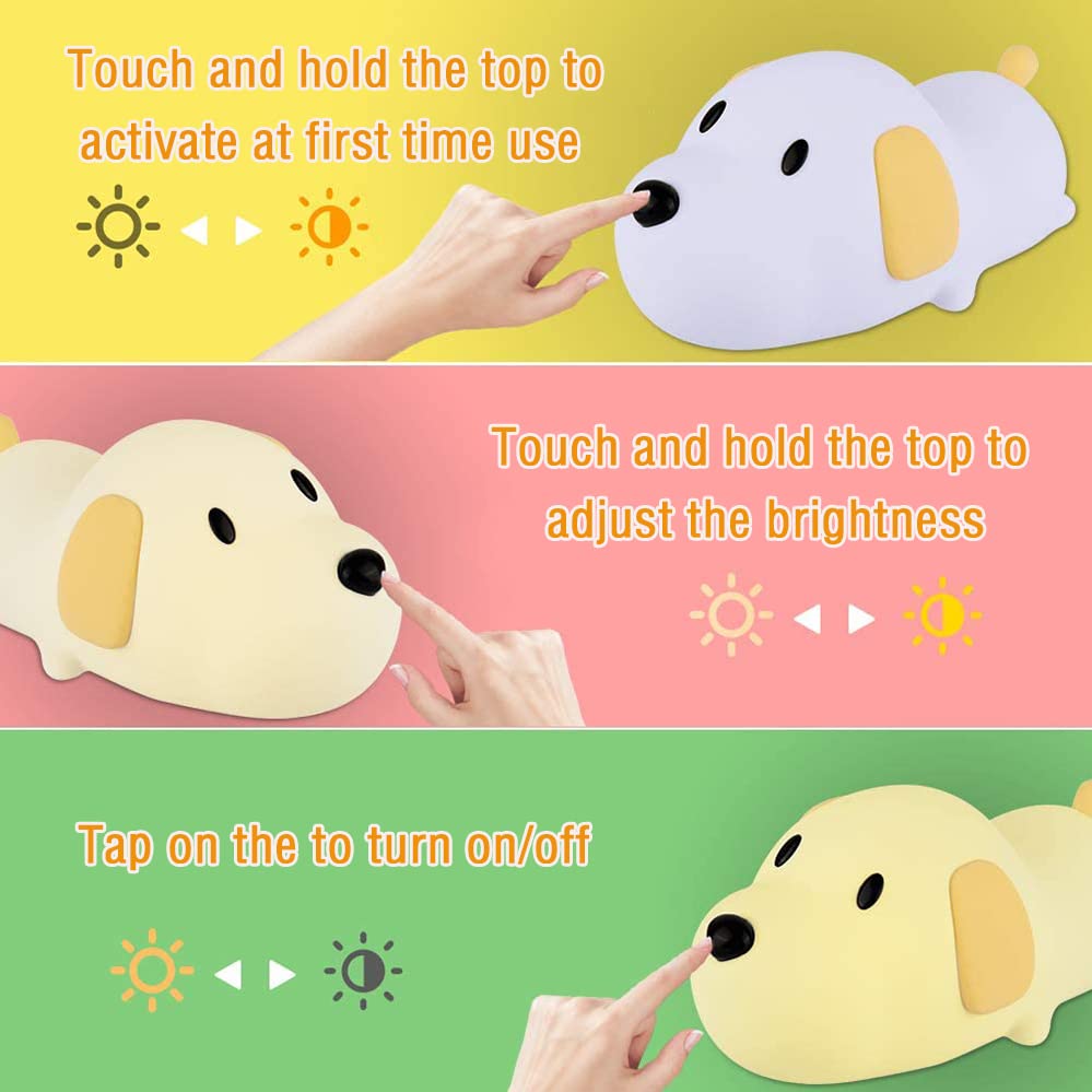 LEDHOLYT Night Light for Kids,Cute Silicone Nursery Puppy Lamp for Baby and Toddler,Animal NightLight for Boys and Girls,Squishy Night Lamp for Bedroom,Kawaii Bedside Lamp for Kids Room(Puppy)