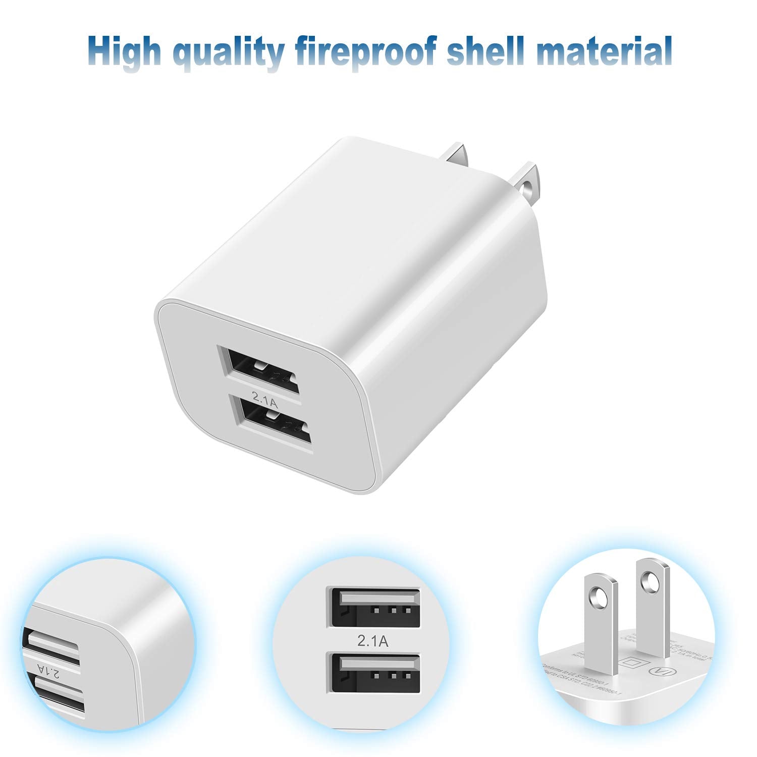 USB Wall Charger Block 2Pack Dual Port Cube Plug Power Charging Adapter Brick for Apple iPhone 15/14/13/12/XS Max/XR/X/8/8 Plus/7/6S/6S Plus/6/SE/5S/5C/iPad Mini/Air/Samsung Galaxy Kindle Fire LG