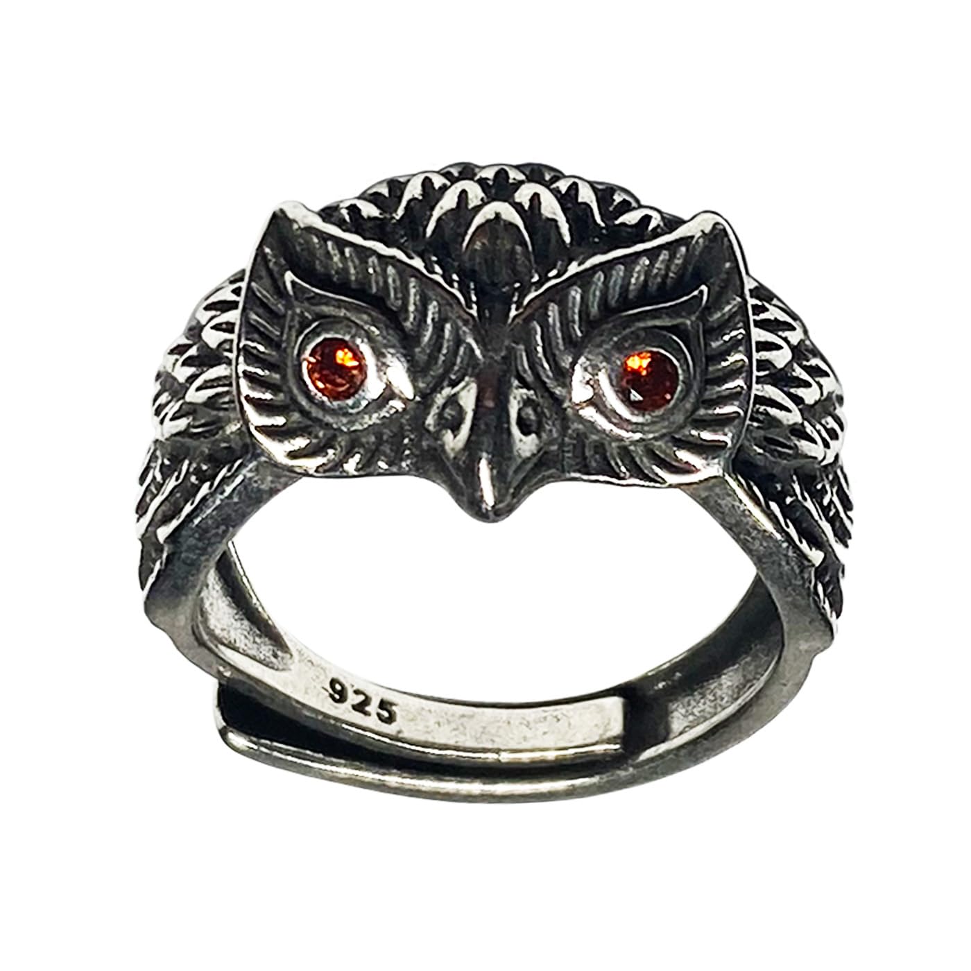 Ch.yishi Handmade Vintage 925 Sterling Silver Owl ring for Women/Men,Adjustable Thumb Finger Ring