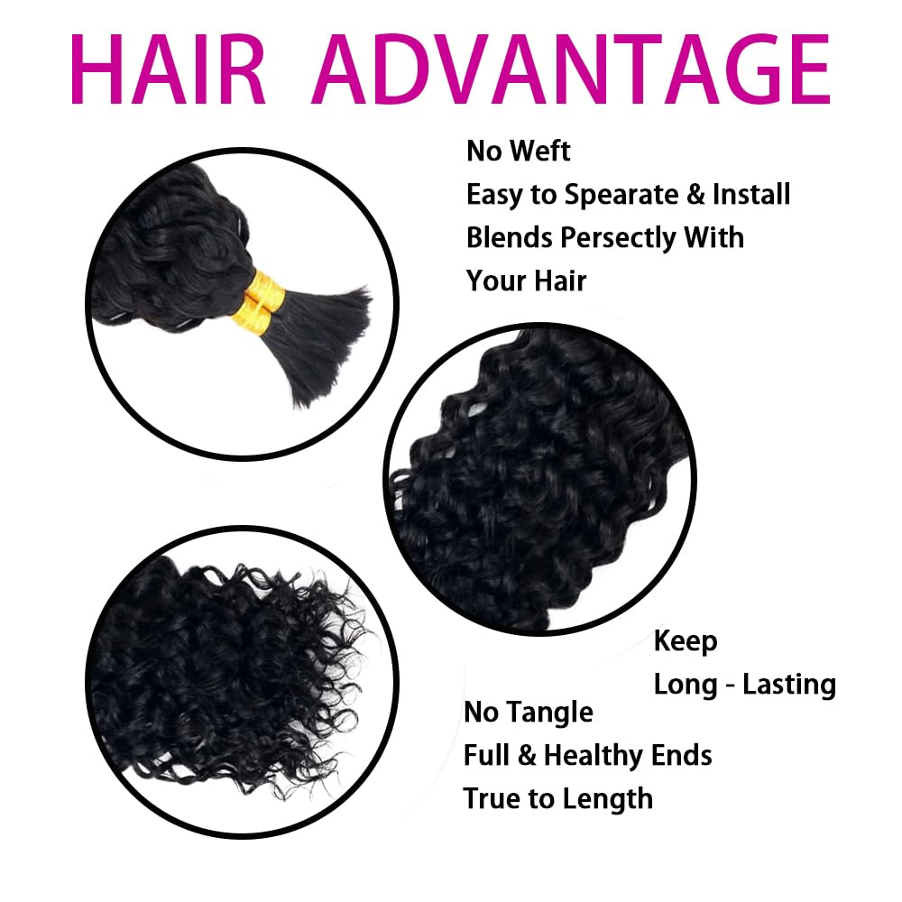 Human Braiding Hair 100g 18 Inch Water Wave Bulk Human Hair for Braiding No Weft Bundle 12A Brazilian Virgin Curly Human Hair Extensions for Boho Braids Wet and Wavy Human Hair Braiding Hair