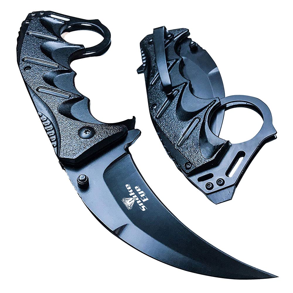 Snake Eye Tactical Everyday Carry Spring Assist Style Folding Pocket Knife EDC (Black)