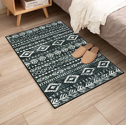 Lahome Boho Moroccan Throw Rug,Washable Black White 2x3 Entryway Rug Non Slip,Low-Pile Soft Bath Mat Rustic Tribal Kitchen Farmhouse Rugs for Entry Front Door (2x3ft)